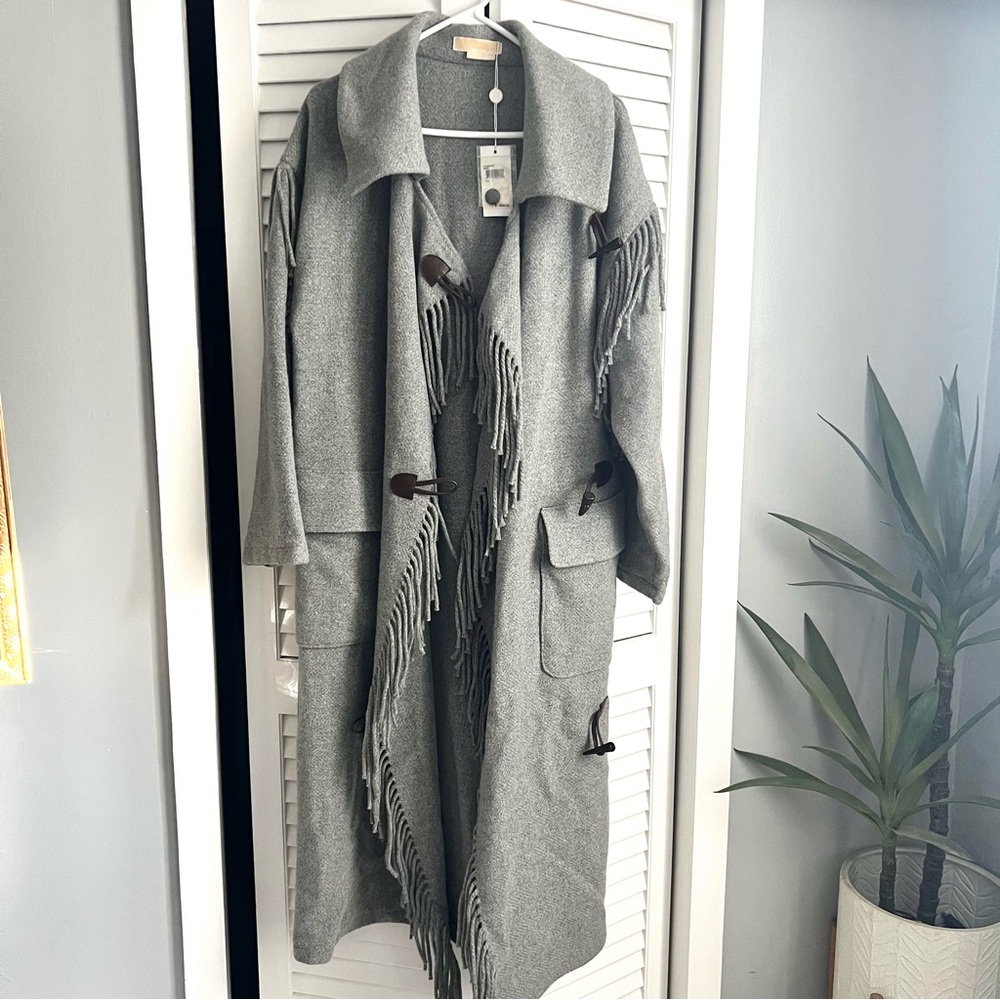 Michael Kors Wool Fringe Full Length Coat